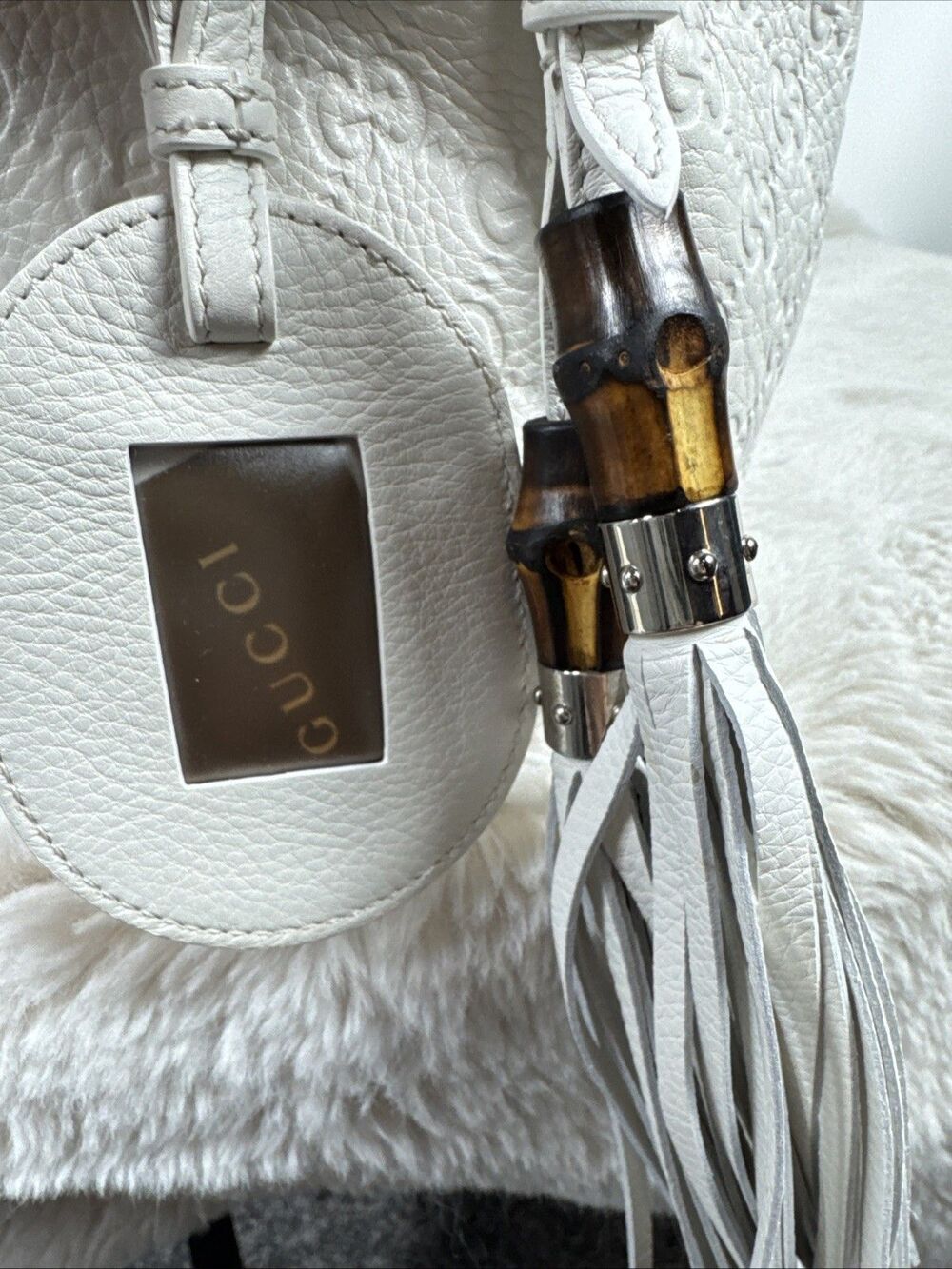 GUCCI GG SHW Techro Horsebit Medium Hobo Hand Bag 240216 Calfskin Leather White - Picture 10 of 16